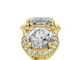 Yellow gold Three-Stone Emerald Cut Halo Diamond Milgrain Band with Four-Prong Setting_8