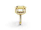 Yellow gold Three-Stone Emerald Cut Halo Pavé Diamond Ring_5