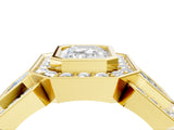 Yellow gold Three-Stone Emerald Cut Halo Pavé Diamond Ring_7