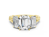 Yellow gold Three-Stone Emerald Cut Moissanite Braided Band Ring with Four-Prong Setting_36