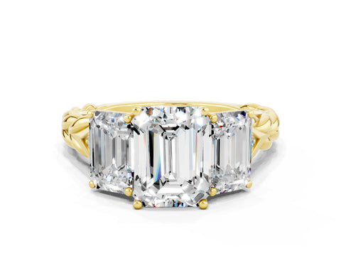 Yellow gold Three-Stone Emerald Cut Moissanite Braided Band Ring with Four-Prong Setting_36
