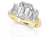 Yellow gold Three-Stone Emerald Cut Moissanite Braided Band Ring with Four-Prong Setting_37