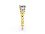 Yellow gold Three-Stone Emerald Cut Moissanite Braided Band Ring with Four-Prong Setting_38