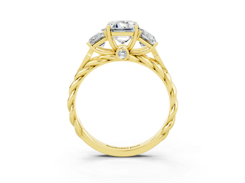 Yellow gold Three-Stone Emerald Cut Moissanite Braided Band Ring with Four-Prong Setting_39