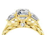 Yellow gold Three-Stone Emerald Cut Moissanite Braided Band Ring with Four-Prong Setting_40