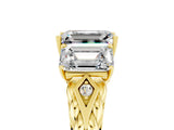 Yellow gold Three-Stone Emerald Cut Moissanite Braided Band Ring with Four-Prong Setting_41
