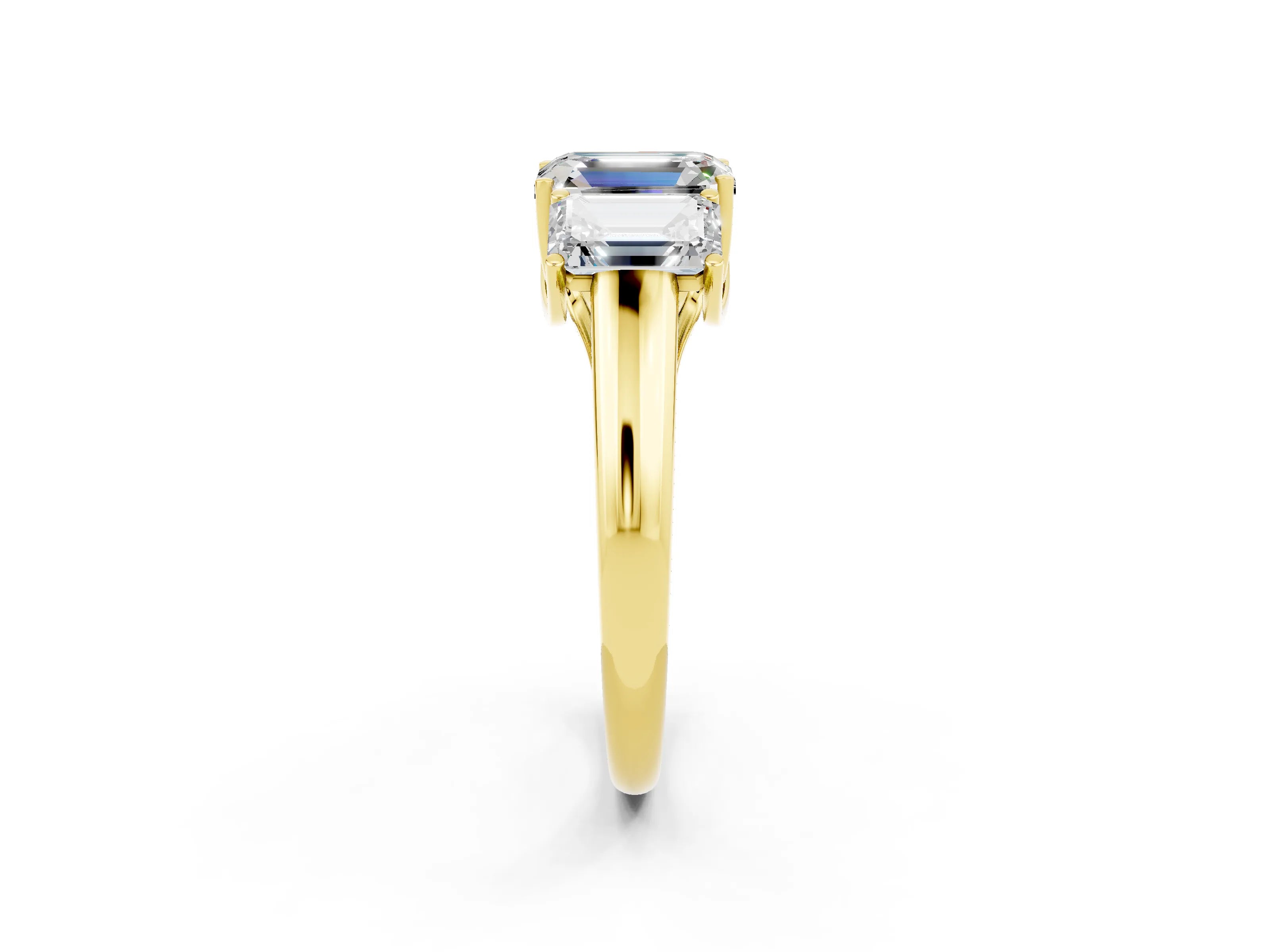 Yellow gold Three-Stone Emerald Cut Moissanite Engagement Ring with Prong Setting_2