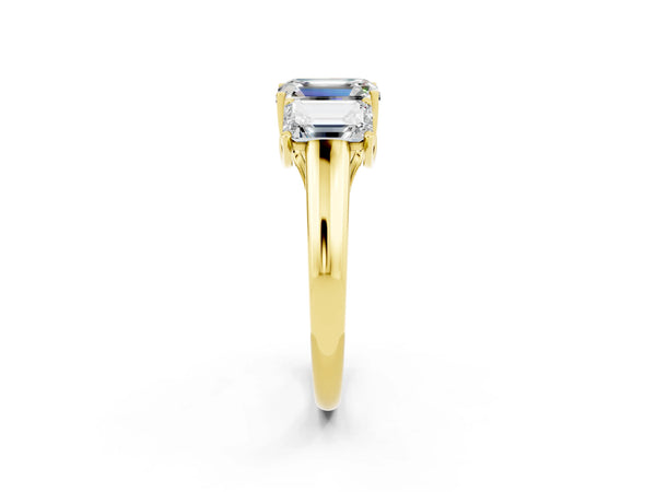 Yellow gold Three-Stone Emerald Cut Moissanite Engagement Ring with Prong Setting