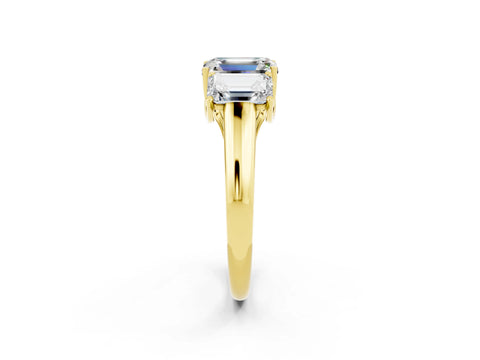 Yellow gold Three-Stone Emerald Cut Moissanite Engagement Ring with Prong Setting_2