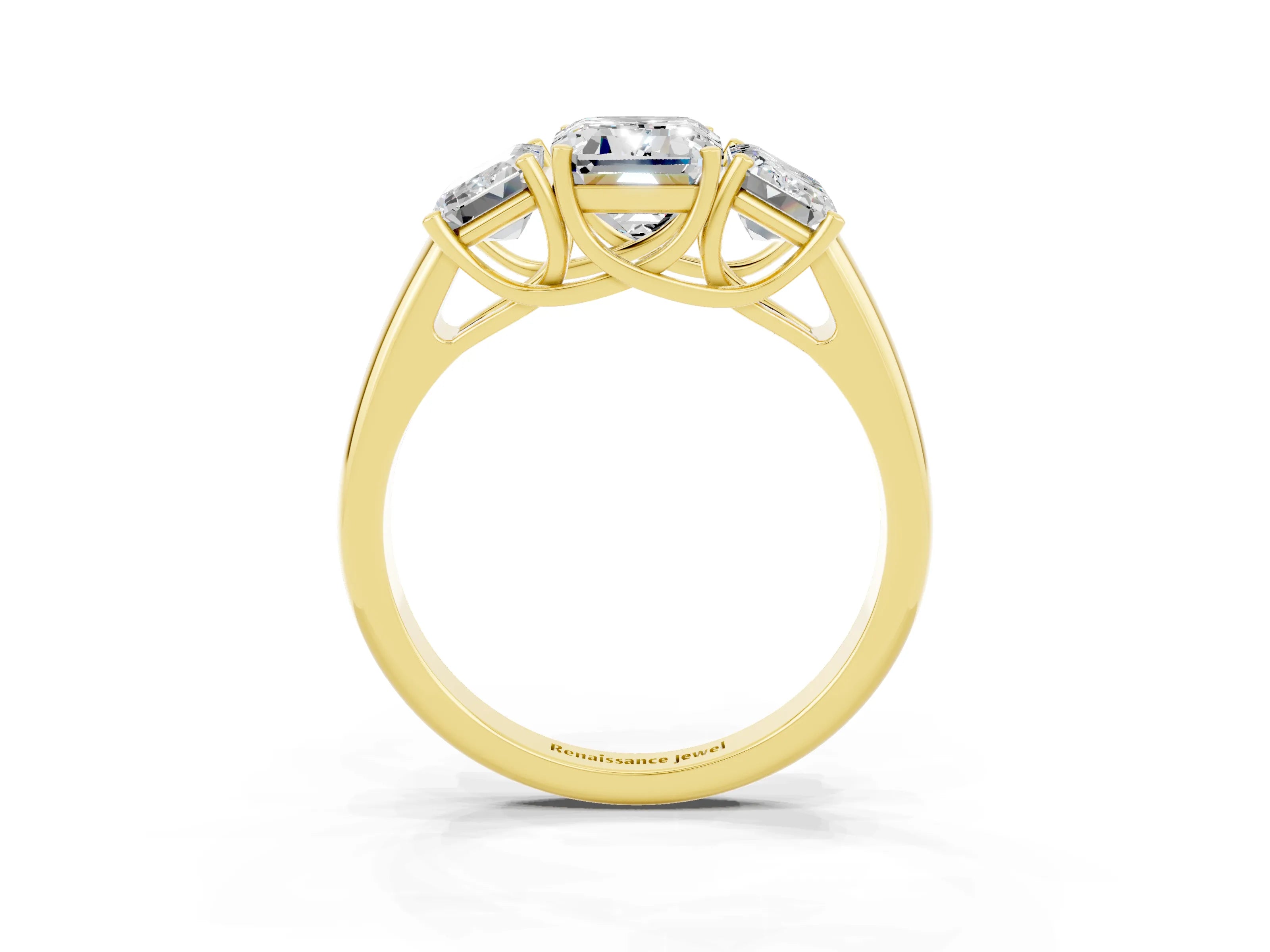 Yellow gold Three-Stone Emerald Cut Moissanite Engagement Ring with Prong Setting_3