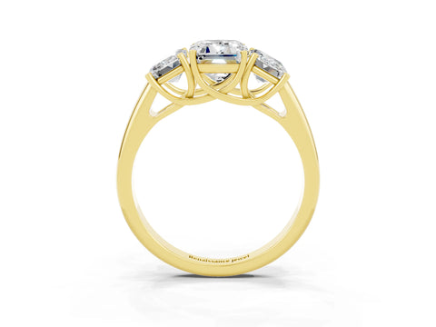 Yellow gold Three-Stone Emerald Cut Moissanite Engagement Ring with Prong Setting_3