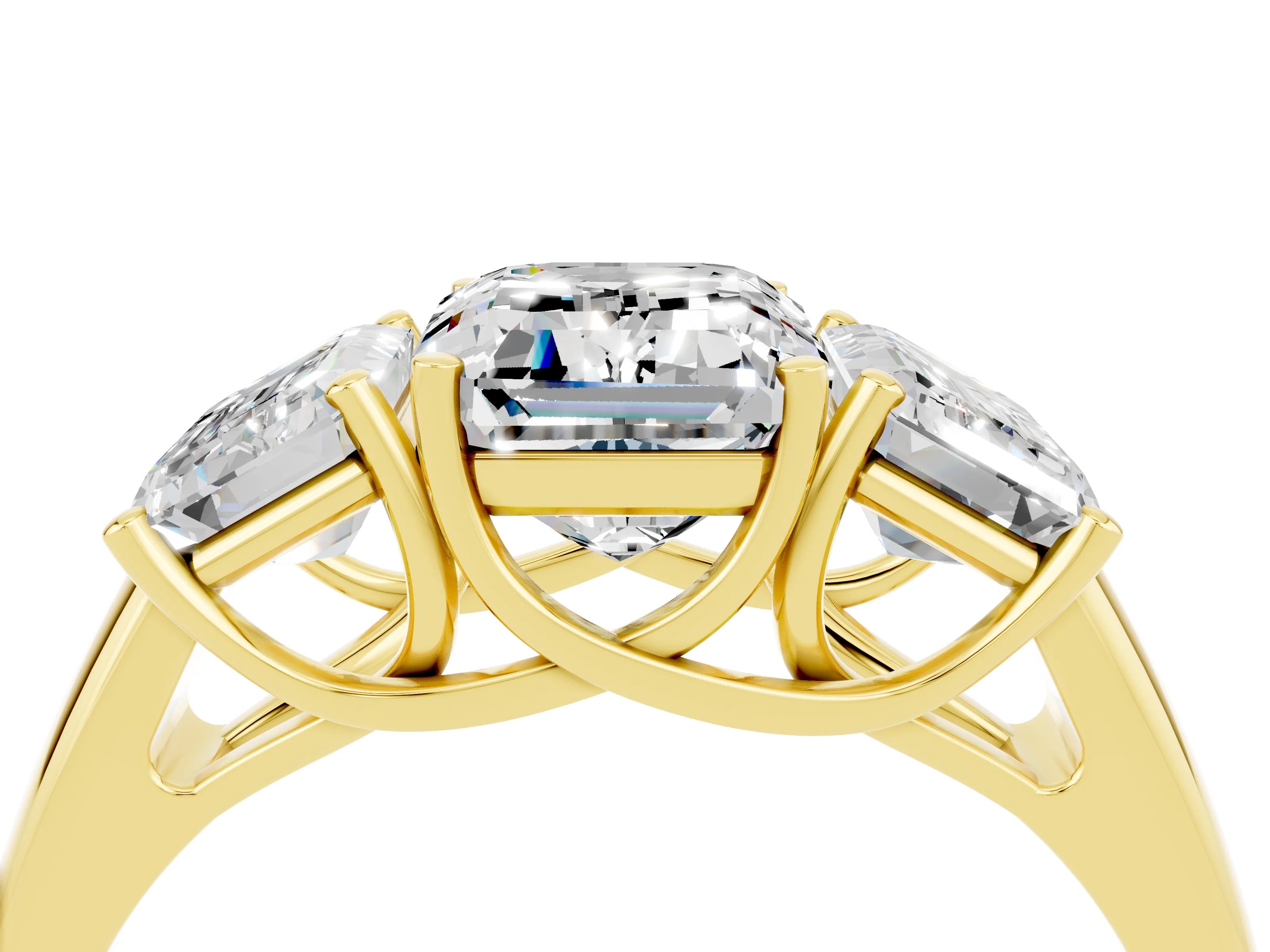 Yellow gold Three-Stone Emerald Cut Moissanite Engagement Ring with Prong Setting_4