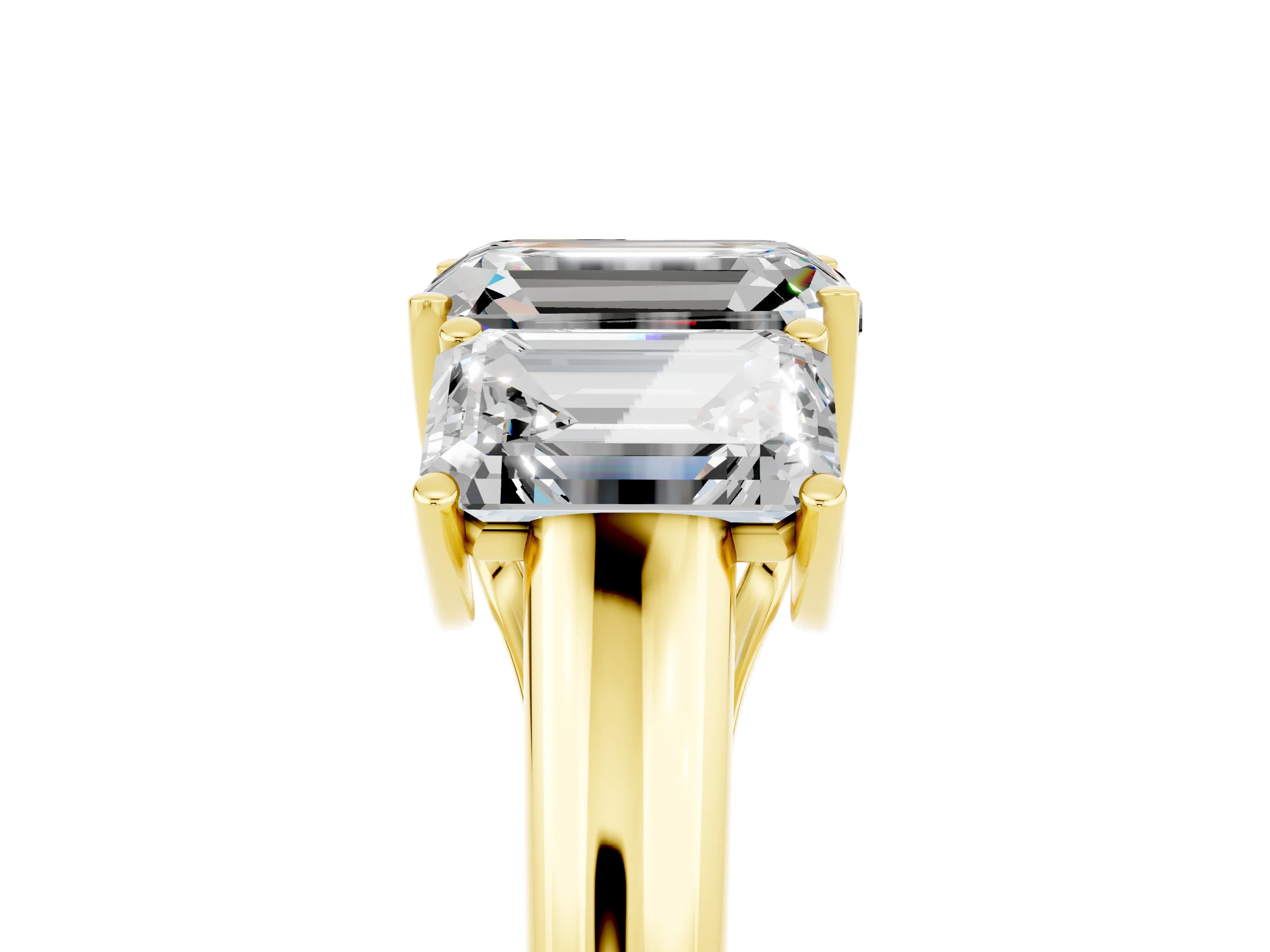 Yellow gold Three-Stone Emerald Cut Moissanite Engagement Ring with Prong Setting_5