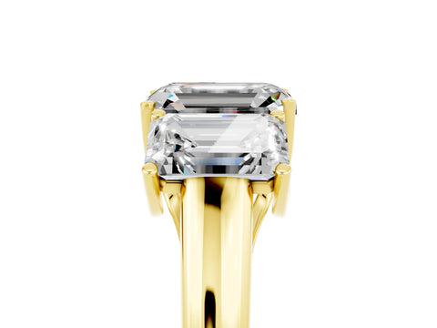 Yellow gold Three-Stone Emerald Cut Moissanite Engagement Ring with Prong Setting_5