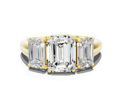 Yellow gold Three-Stone Emerald Cut Moissanite Engagement Ring with Prong Setting