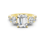 Yellow gold Three-Stone Emerald Cut Moissanite Pavé Band with Four-Prong Setting