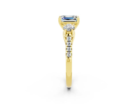 Yellow gold Three-Stone Emerald Cut Moissanite Pavé Band with Four-Prong Setting_2