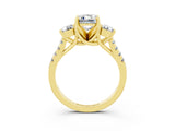 Yellow gold Three-Stone Emerald Cut Moissanite Pavé Band with Four-Prong Setting_3