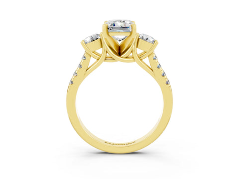 Yellow gold Three-Stone Emerald Cut Moissanite Pavé Band with Four-Prong Setting_3