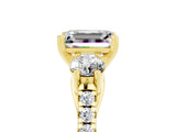 Yellow gold Three-Stone Emerald Cut Moissanite Pavé Band with Four-Prong Setting_5