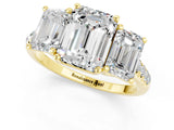 Yellow gold Three-Stone Emerald Cut Moissanite Ring with Pavé Band and Prong Setting_13
