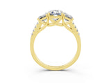 Yellow gold Three-Stone Emerald Cut Moissanite Ring with Pavé Band and Prong Setting_15