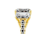 Yellow gold Three-Stone Emerald Cut Moissanite Ring with Pavé Band and Prong Setting_17