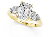 Yellow gold Three-Stone Emerald Cut Moissanite Ring with Pear Side Stones and Four-Prong Setting_1