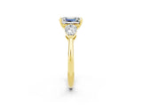 Yellow gold Three-Stone Emerald Cut Moissanite Ring with Pear Side Stones and Four-Prong Setting_2