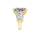 Yellow gold Three-Stone Emerald Cut Moissanite Ring with Pear Side Stones and Four-Prong Setting_5
