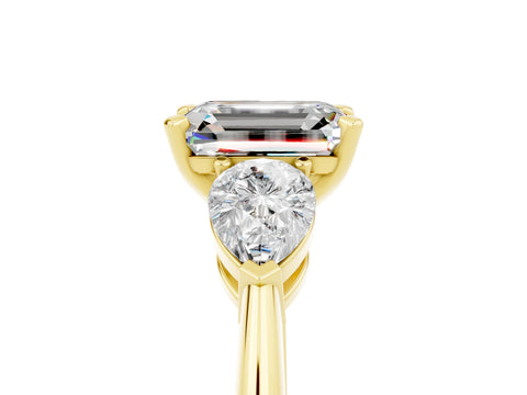 Yellow gold Three-Stone Emerald Cut Moissanite Ring with Pear Side Stones and Four-Prong Setting_5