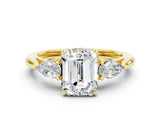 Yellow gold Three-Stone Emerald Cut Moissanite Ring with Pear  Side Stones in Four-Prong Setting_12