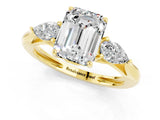 Yellow gold Three-Stone Emerald Cut Moissanite Ring with Pear  Side Stones in Four-Prong Setting_13