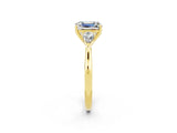 Yellow gold Three-Stone Emerald Cut Moissanite Ring with Pear  Side Stones in Four-Prong Setting_14