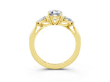 Yellow gold Three-Stone Emerald Cut Moissanite Ring with Pear  Side Stones in Four-Prong Setting_15