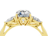 Yellow gold Three-Stone Emerald Cut Moissanite Ring with Pear  Side Stones in Four-Prong Setting_16