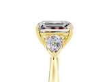 Yellow gold Three-Stone Emerald Cut Moissanite Ring with Pear  Side Stones in Four-Prong Setting_17
