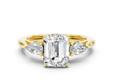 Yellow gold Three-Stone Emerald Cut Moissanite Ring with Pear  Side Stones in Four-Prong Setting_36