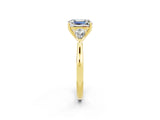 Yellow gold Three-Stone Emerald Cut Moissanite Ring with Pear  Side Stones in Four-Prong Setting_38