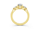 Yellow gold Three-Stone Emerald Cut Moissanite Ring with Pear  Side Stones in Four-Prong Setting_39