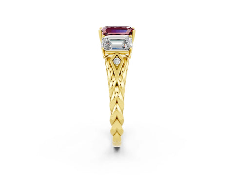 Yellow gold Three-Stone Emerald Cut Morganite Braided Band Ring with Four-Prong Setting_38