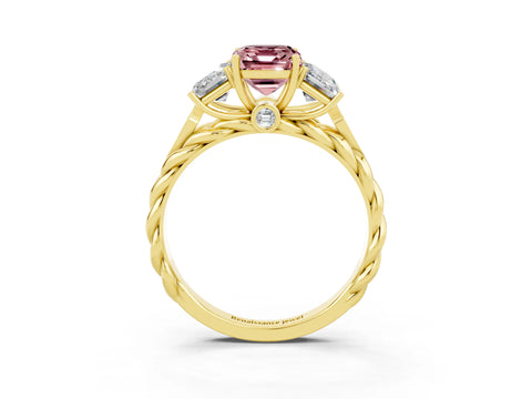 Yellow gold Three-Stone Emerald Cut Morganite Braided Band Ring with Four-Prong Setting_39