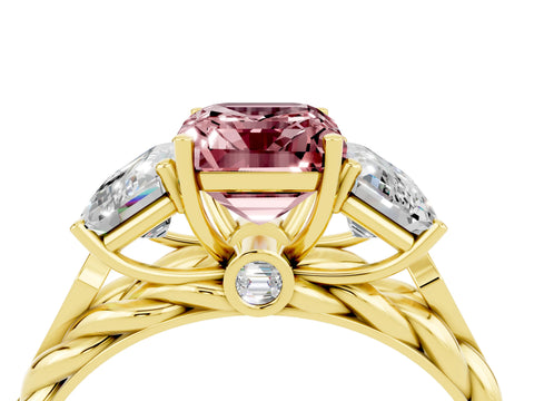 Yellow gold Three-Stone Emerald Cut Morganite Braided Band Ring with Four-Prong Setting_40