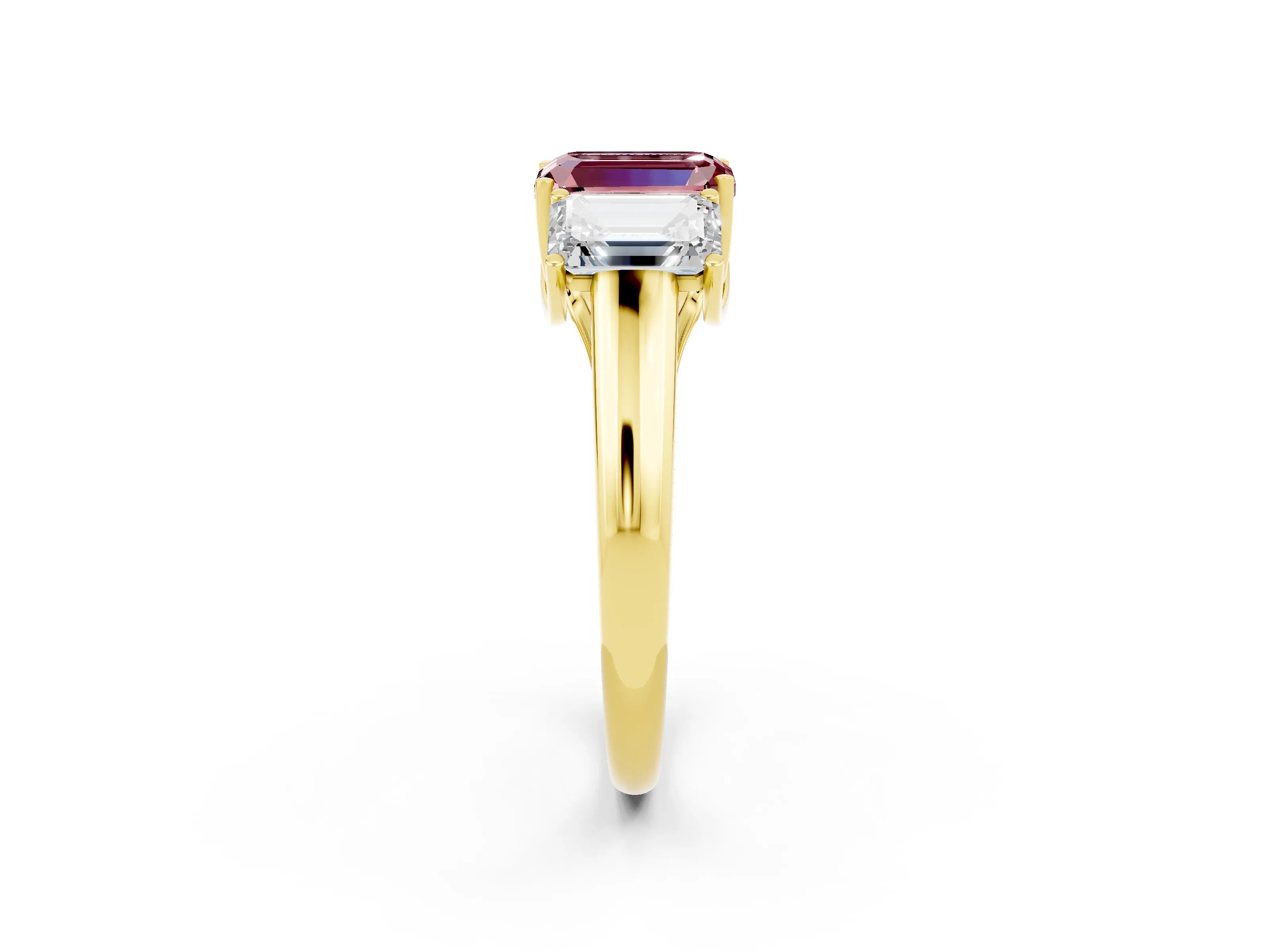 Yellow gold Three-Stone Emerald Cut Morganite Engagement Ring with Prong Setting_2