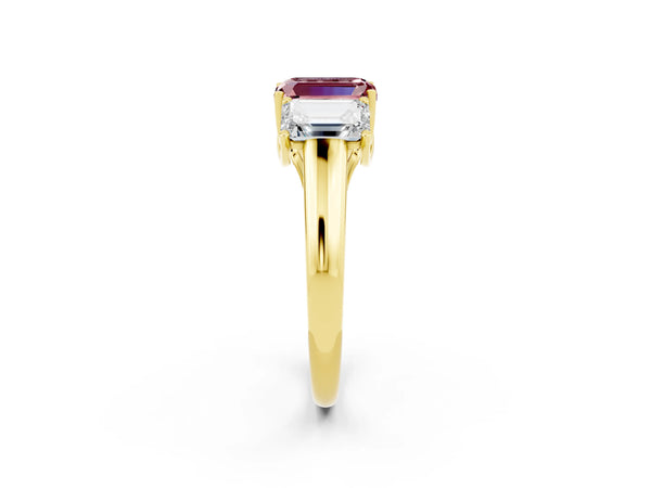 Yellow gold Three-Stone Emerald Cut Morganite Engagement Ring with Prong Setting