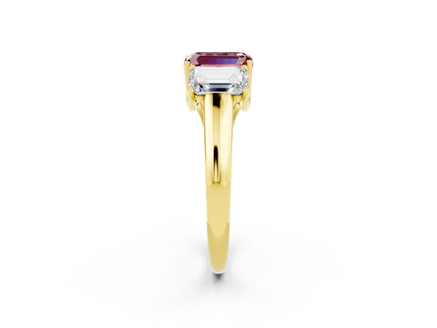 Yellow gold Three-Stone Emerald Cut Morganite Engagement Ring with Prong Setting_2