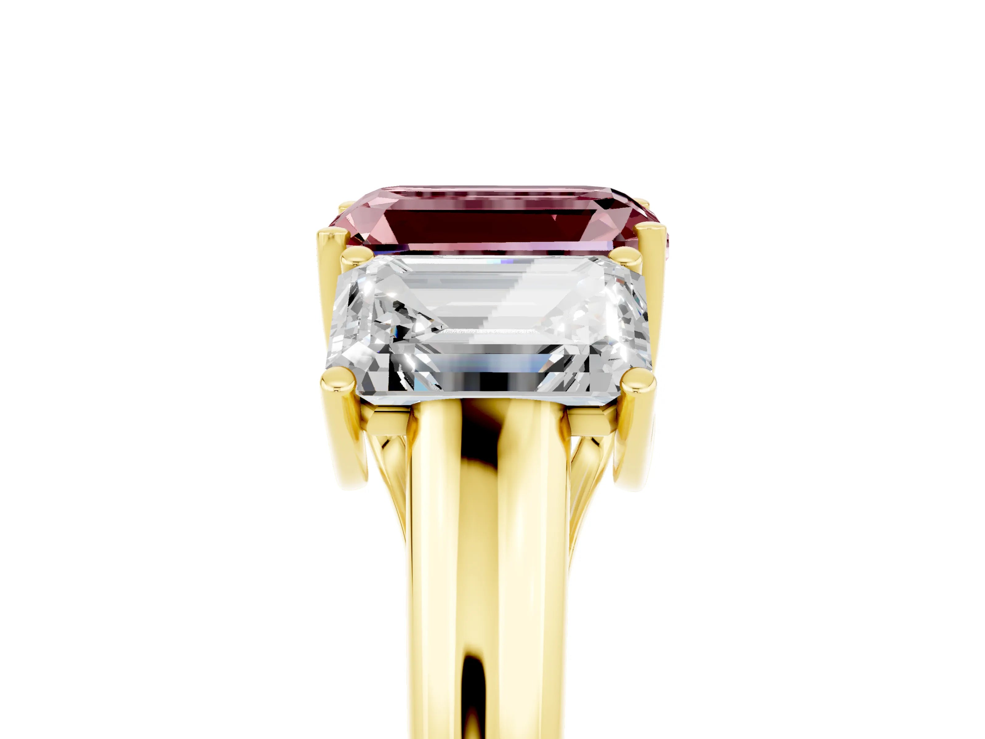 Yellow gold Three-Stone Emerald Cut Morganite Engagement Ring with Prong Setting_5