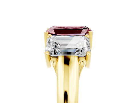 Yellow gold Three-Stone Emerald Cut Morganite Engagement Ring with Prong Setting_5