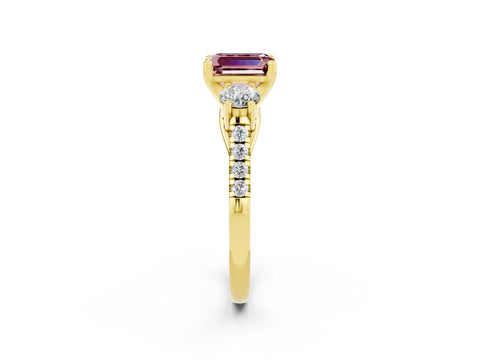 Yellow gold Three-Stone Emerald Cut Morganite Pavé Band with Four-Prong Setting_2