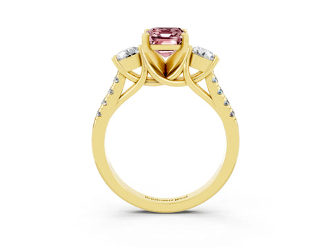 Yellow gold Three-Stone Emerald Cut Morganite Pavé Band with Four-Prong Setting_3